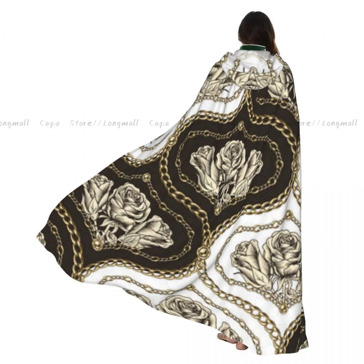 

Vintage Damask Pattern Cloak Hooded Cosplay Costume Halloween Adult Long Party Cape
