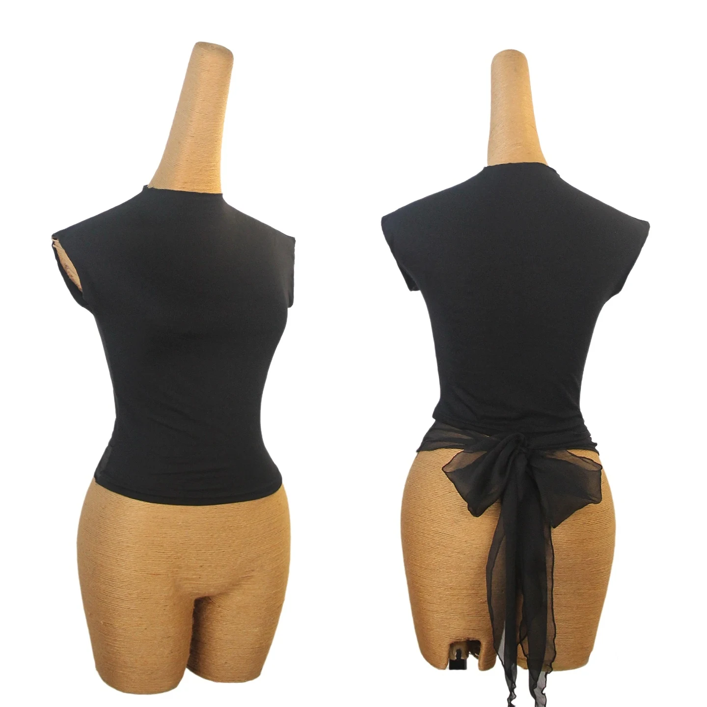 เสื้อเต้นรำลาตินสำหรับผู้หญิง เสื้อผ้าฝึกซ้อมฤดูร้อน สีดำ เสื้อแขนกุดสำหรับผู้ใหญ่ เสื้อผ้าฝึกซ้อมเต้นรำรุมบ้า แซมบ้า บอลรูม DNV24721