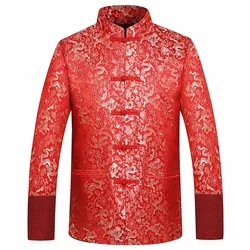 Red Silk Jacket Men Autumn Dragon Cheongsam Tops Plus Size 4XL Traditional Chinese Clothing Tang Suit Wedding Jacket 2019