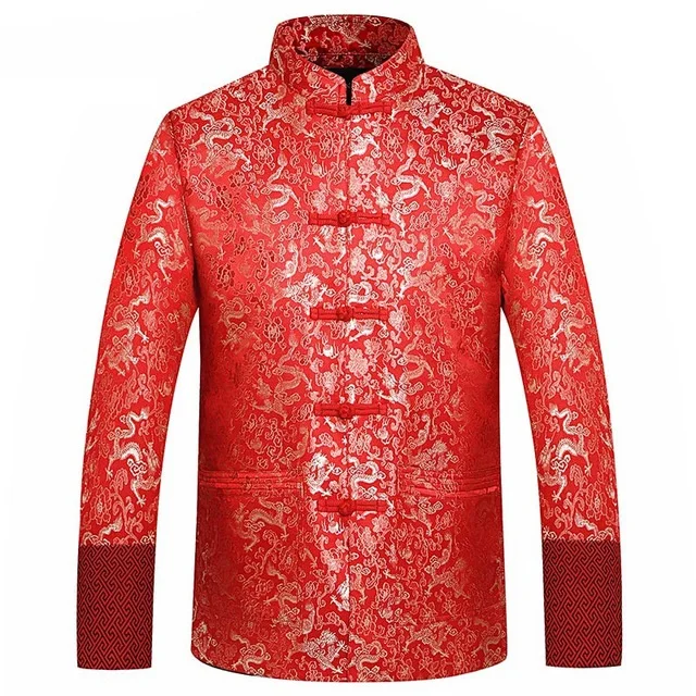 Traditional Chinese Clothing Tang Suit Wedding Jacket 2019 Red Silk Jacket Men Autumn Dragon Cheongsam Tops Plus Size 4XL