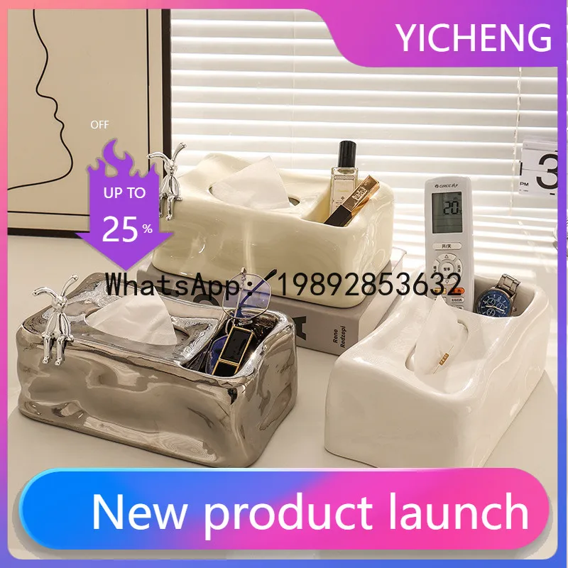 Silver Ceramic Tissue Box Fold Pattern Irregular Ice Shape Silver Rabbit Napkin Holder Paper Towel Holder Home Desktop Storage