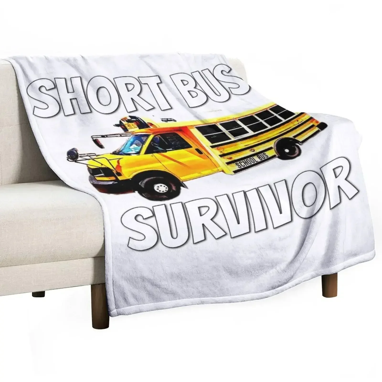Short Bus, I Survived Riding the Short Bus, School Bus, Short Bus Rider Throw Blanket