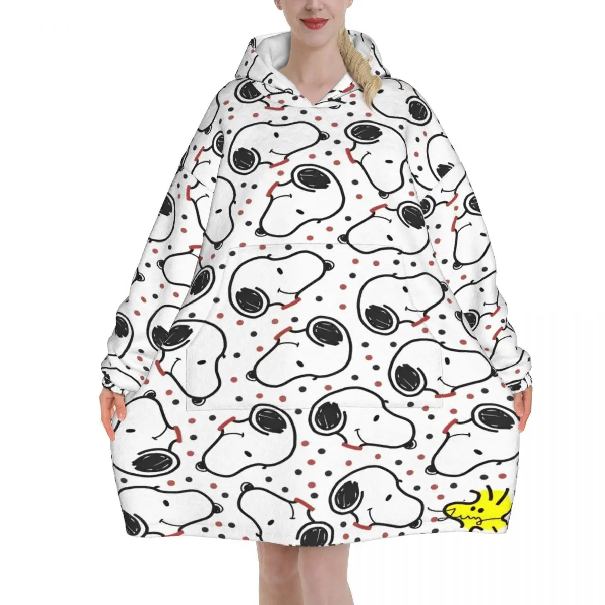 

Snoopys Cute Dogs Oversized Blanket Hoodie Sweatshirt Long Fleece Hooded Wearable Blanket with Large Pocket for Women Men