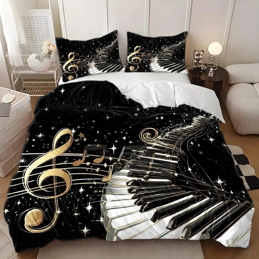 Piano Starry Night Theme Abstract Art Duvet Cover Set Multi Size Quilt Cover Queen Size Bedroom Bedding Decoration Machine Washable Adult Boy Girl Bedroom