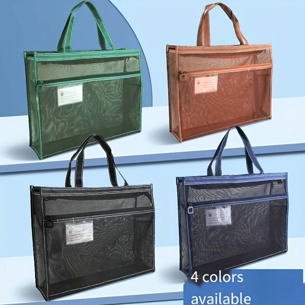 Large A3 art bag transparent mesh 8 open 8k file portable zipper tutoring bag mesh large volume Sorting bag