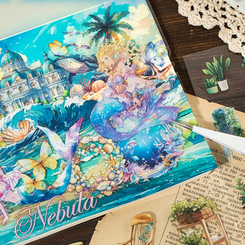 Mr Paper 20Pcs/book Collage Pieces PET Light Vintage Double Translucent Sticker Book Creative Stationery Stickers DIY Handbook