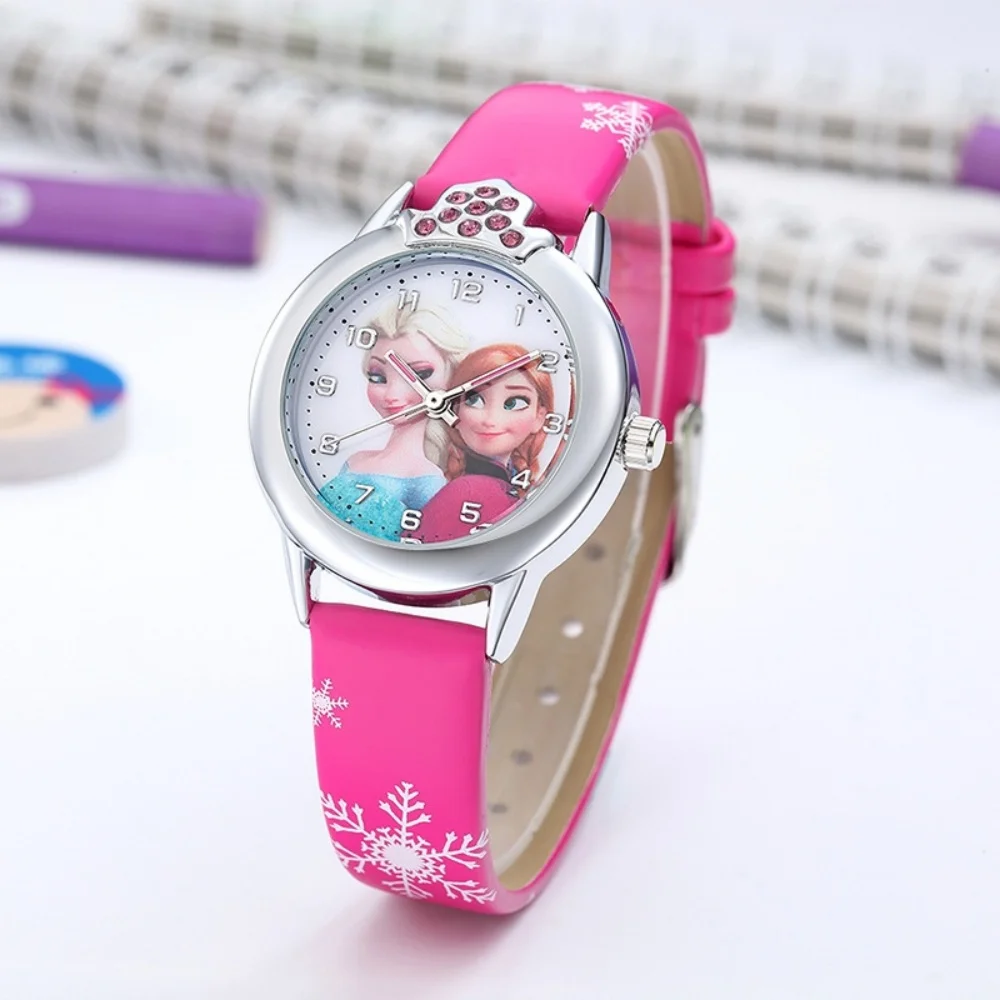Nova princesa elsa meninas relógios crianças pulseira de couro bonito dos desenhos animados relógios de pulso presentes para cri
