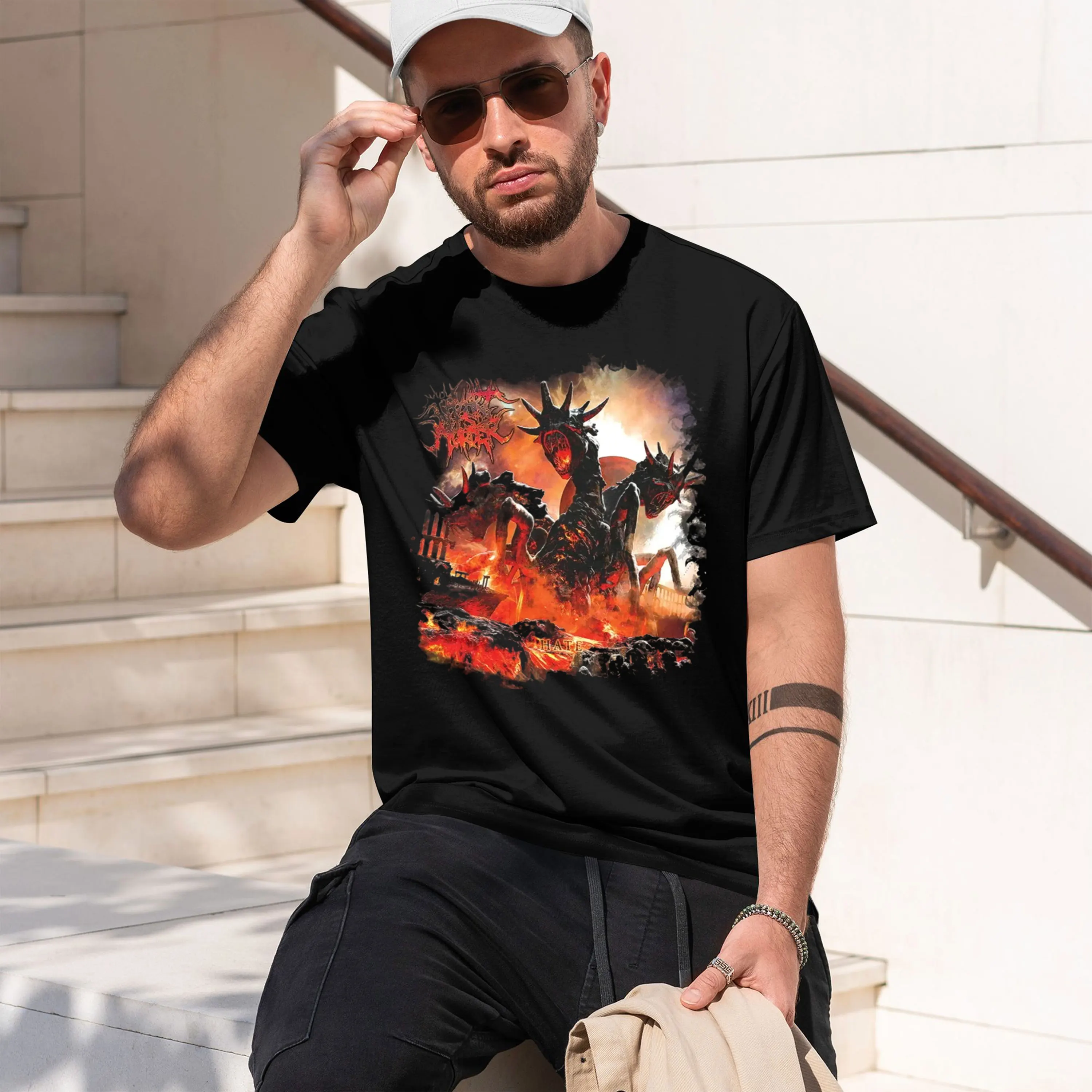 Dark Fantasy Men's T-Shirt With And Fiery Background Design For Halloween Or Winter Wear Perfect Gift For Horror Fans 2026 New M
