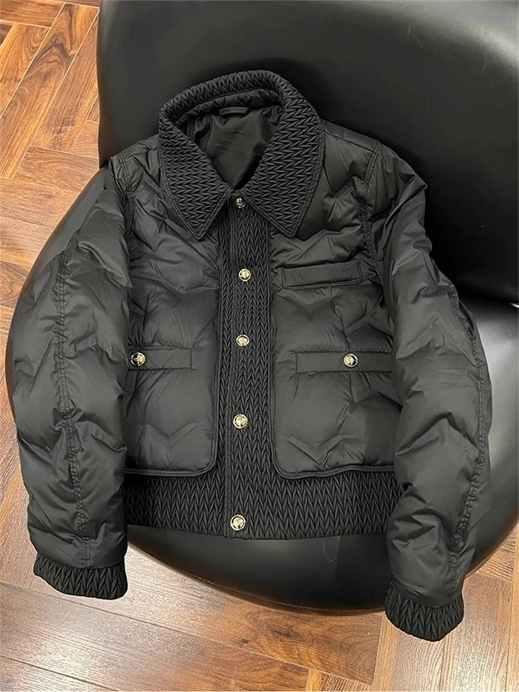 

Casual Collar Cotton Jaet Autumn Winter Korean Sle Men Women Matching Slim Fit Patchwork Single Button Faionable Top