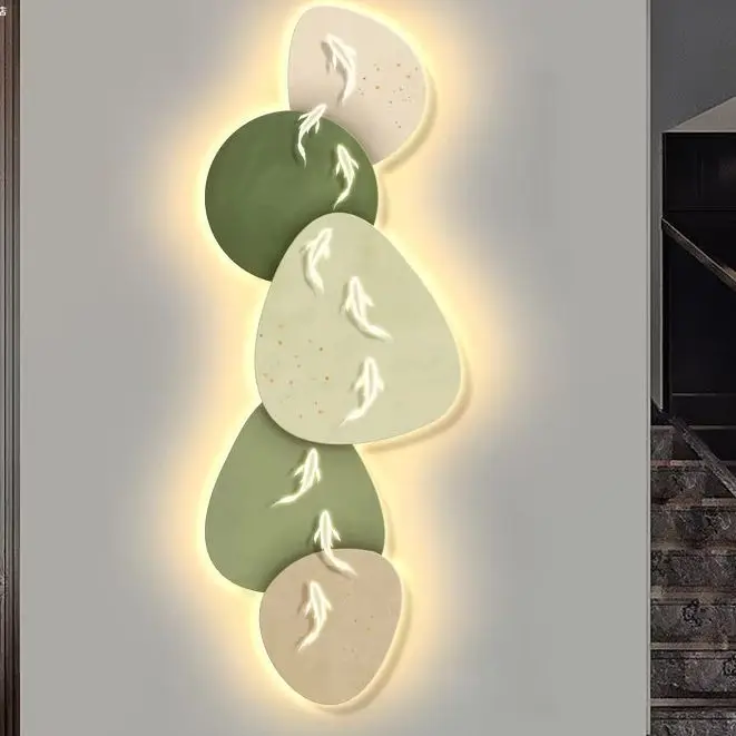 Entrance foyer decoration painting, glowing nine fish hanging painting, modern and simple corridor atmosphere, wall lamp paint