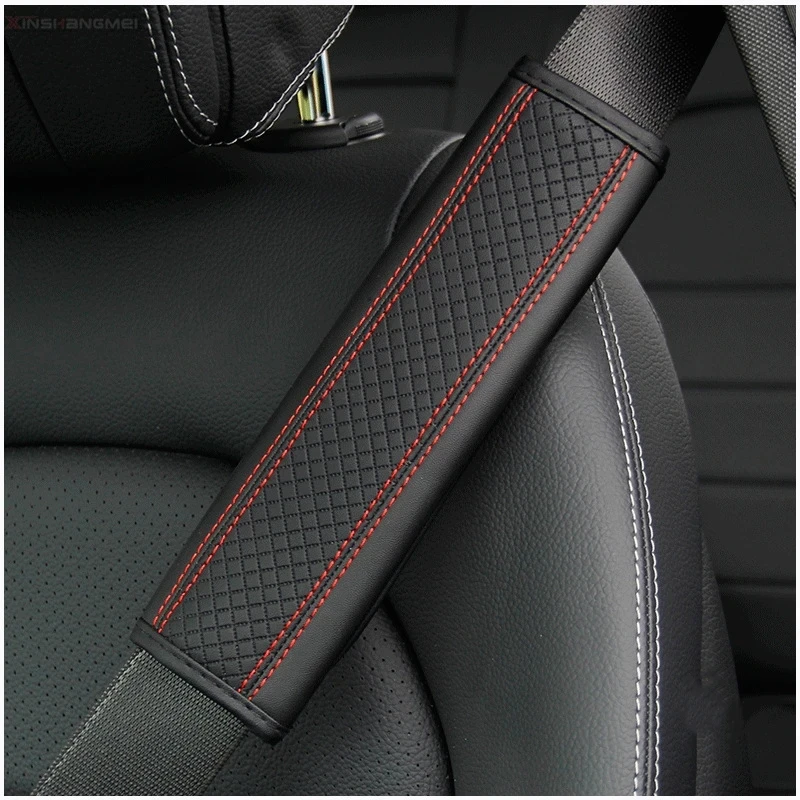 2PCS PU Leather Embossed Car Seat Belt Shoulder Cover Decompression Comfort Car Accessories Safety Belt Protective Cover