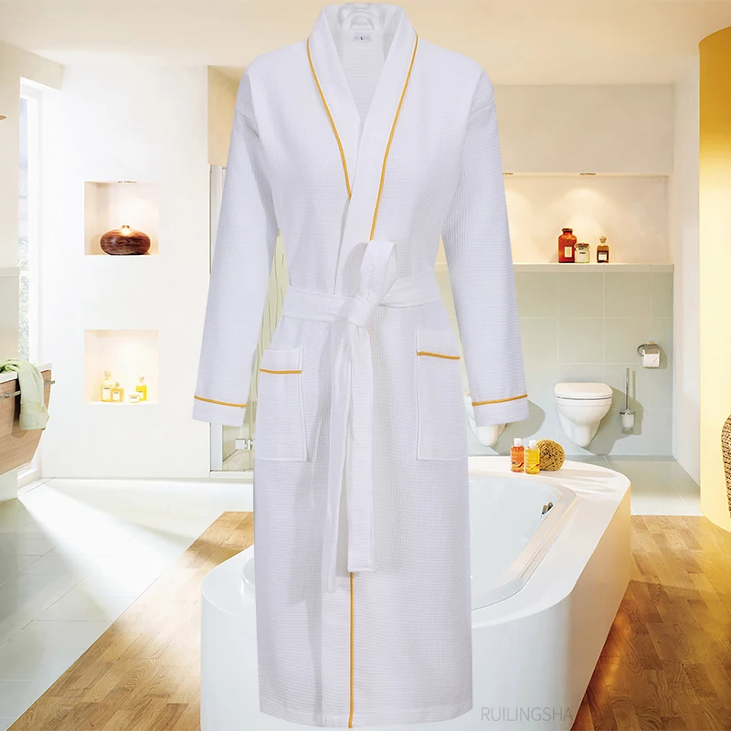 100% Cotton Waffle Bathrobe Men Women Couple Nightgown 5 Star Hotel Bathrobe Sexy Plus Size Kimono Bathrobes Sleepwear Nightwear