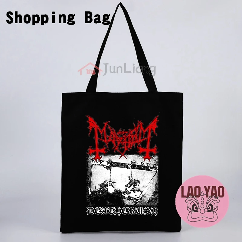 Mayhem-Bolso de mano con banda de Metal para mujer, bolsa de tela de lona, color negro, estilo universitario, para compras