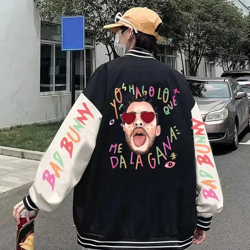 

Новинка 2024, бейсбольная Униформа Singer Bad Bunny на молнии, мужские куртки, уличная одежда, Свитшот в стиле хип-хоп Харадзюку, повседневная спортивная толстовка с капюшоном