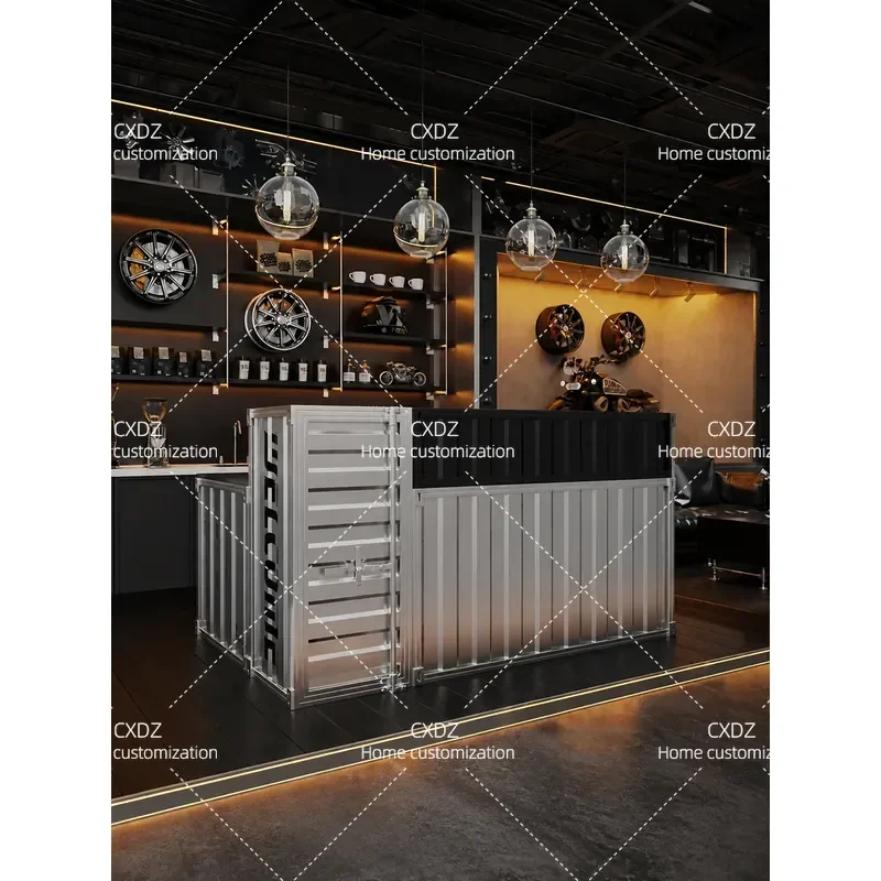 Industrial Style Wrought Iron Bar Counter Square Checkout Desk for Cafe Club Locomotive Theme Custom Front Reception Table