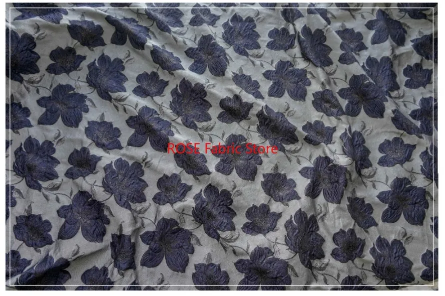 1 Meter Retro Thick Dark Blue Yarn Dyed Jacquard Fabric Classic Women's Spring Autumn Simple Style Dress Diy Sewing Fabric