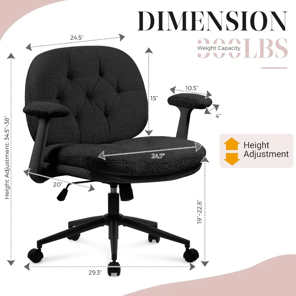 كرسي مكتب متقاطع بأذرع قابلة للطي، كرسي دوار بمقعد عريض مع عجلات، كرسي مكتب مريح متقاطع الأرجل للإجازة المنزلية #3