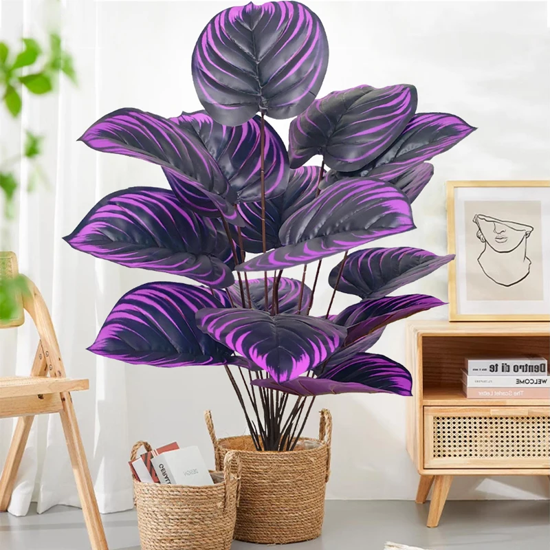 

75cm Artificial Violet Plastic Plant Branches, Turtle Leaves, Real Touch, Fake Palm Leaves, Home Garden H1620-52