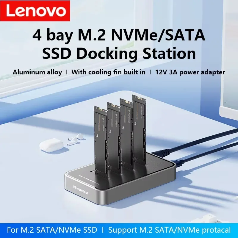 

Lenovo Dual-Bay M.2 NVME SSD Clone M.2 NVme SSD reader 20Gbps USB3.2 Type C OFFline Clone Duplicator NVme PCIE Enclosure