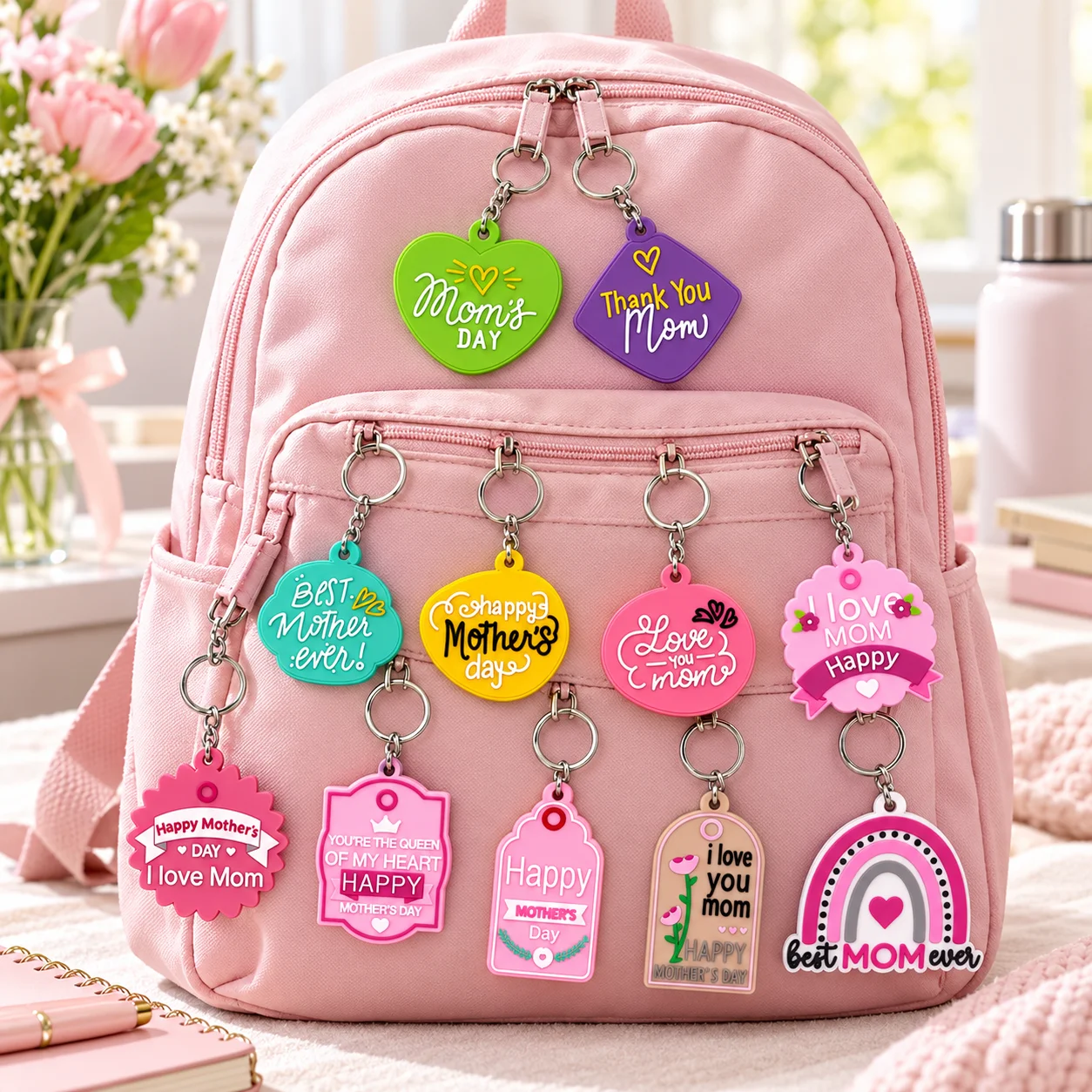 50/100pcs Mother's Day Keychains Set Best Mom Love You Metal Pendant Bag Charm Gift for Women Teachers Party Favors Wholesale