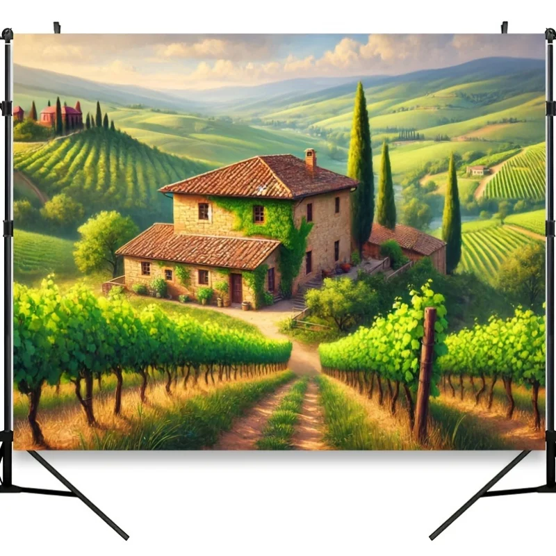 Italian Vineyard Cottage Wall Mural 2D HD Printing Rural Landscape Art Farmhouse Decor Home Interior Design Living RoomWallpaper