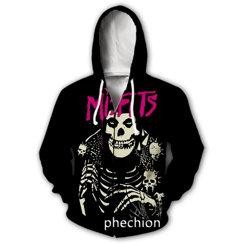 phechion New Fashion Men/Women Misfits 3D Print Long Sleeve Zip Hoodies Casual Men Loose Sport Zip Hoodies Tops J47