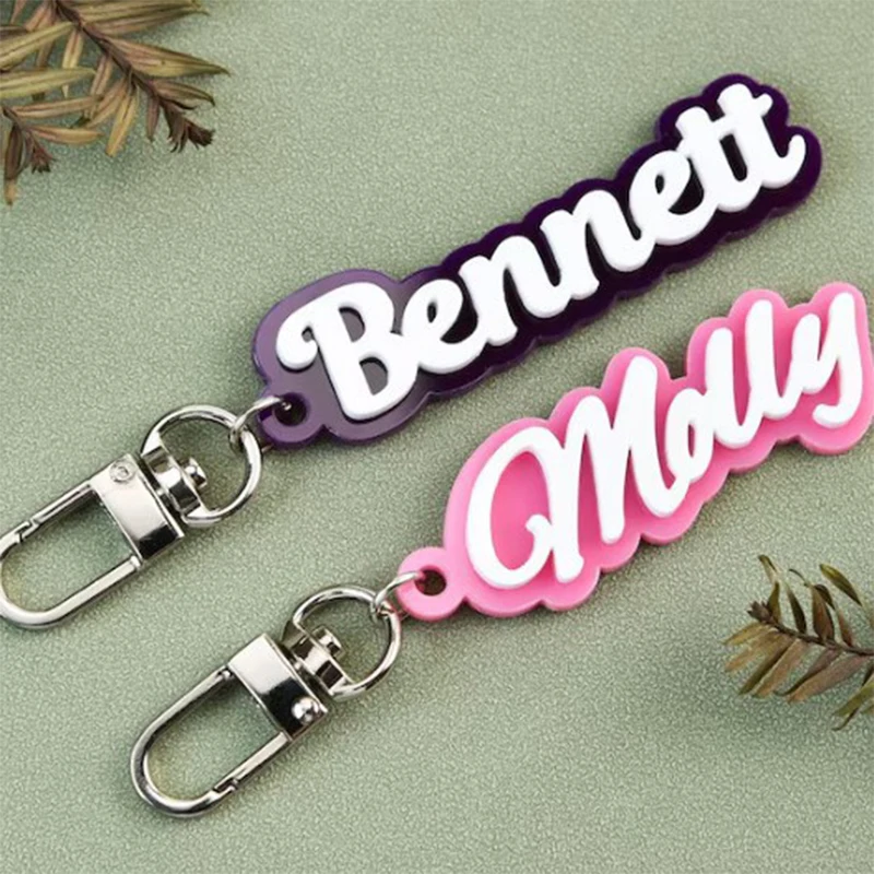 

Acrylic White Letter 3D Name Custom DIY Keychain Red Pink Blue Nameplate Personalized Bag Charm Backpack Pendant Key Ring Gift