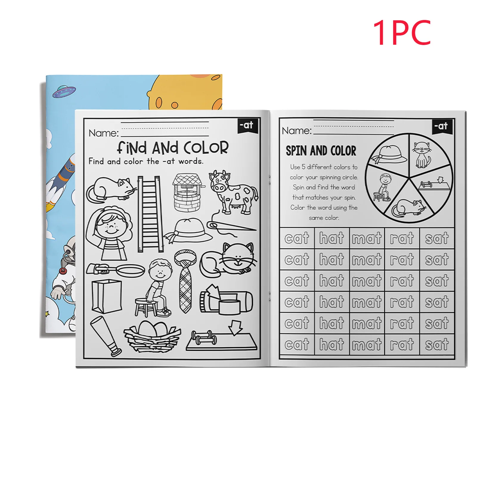 Kids English Word Coloring Workbook, Cute Cartoon Designs, Preschool Educational Activity Book for Fun English Learning