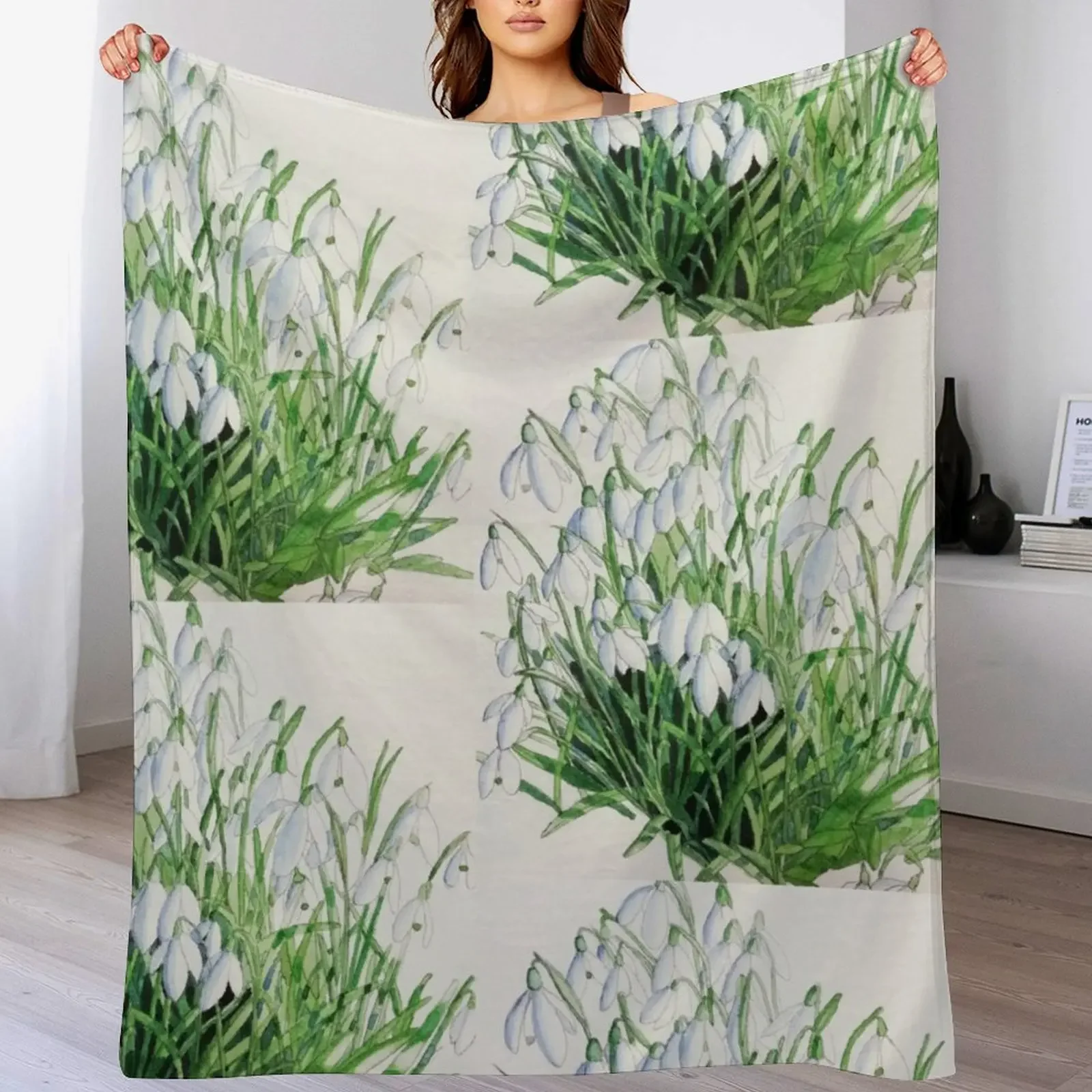 

Snowdrops watercolour painting Throw Blanket Soft Comfort Blanket for Reading Watching TV