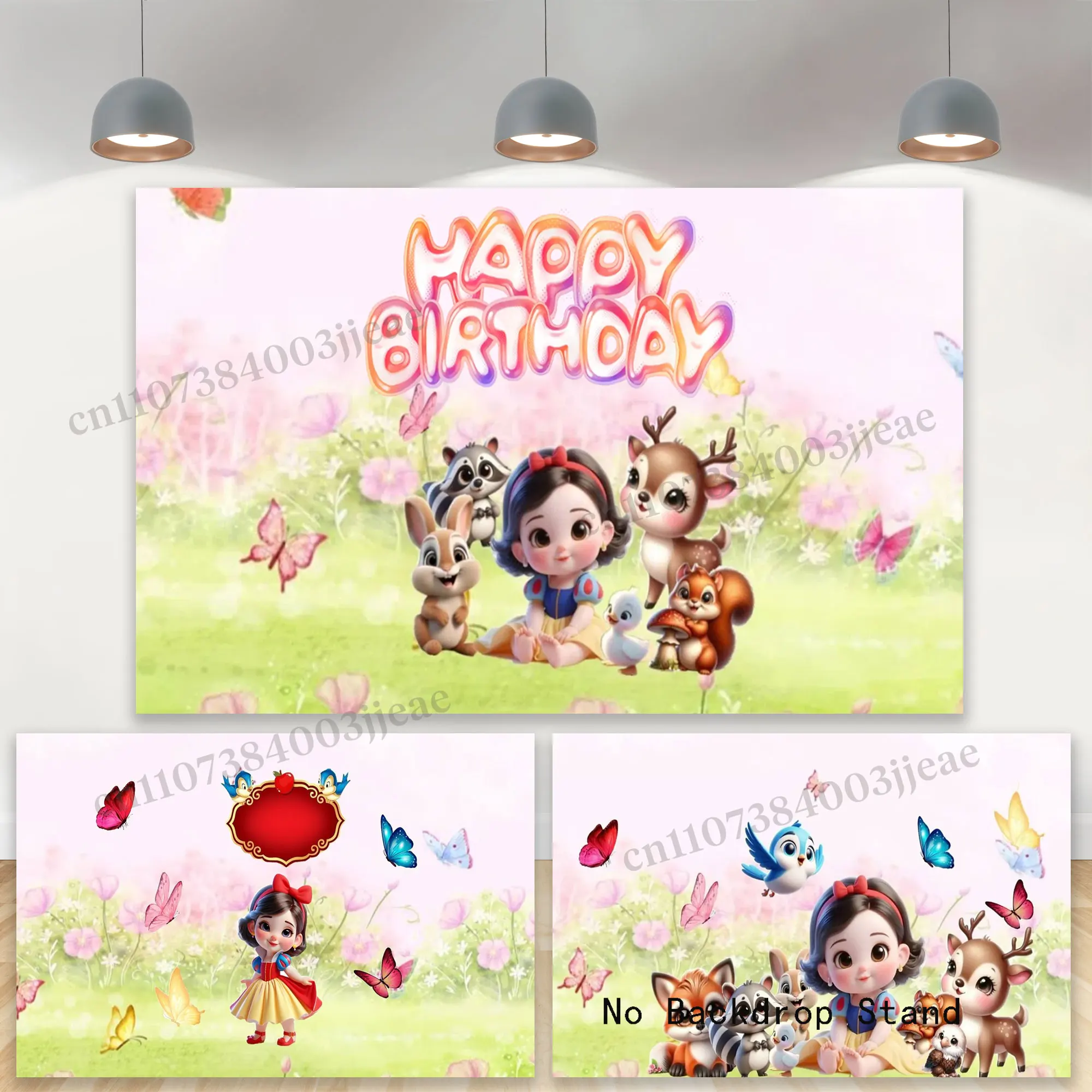 

Snow White Backdrop Pink Animal Theme Cover Girls 1st Birthday Baby Shower Party Decorations Background Photography Banner Prop