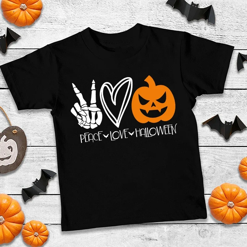 Camiseta de Halloween para niños, camiseta con estampado Funky de calabaza y fantasma de Halloween, ropa de manga corta para niñas, camisetas de una pieza