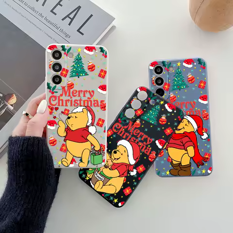 Phone Case S25FE For Samsung Galaxy S25 S24 Ultra S23 S22 Plus S21 S20 FE S25Ultra 5G Cases Silicone Cover Winnie Bear Christmas