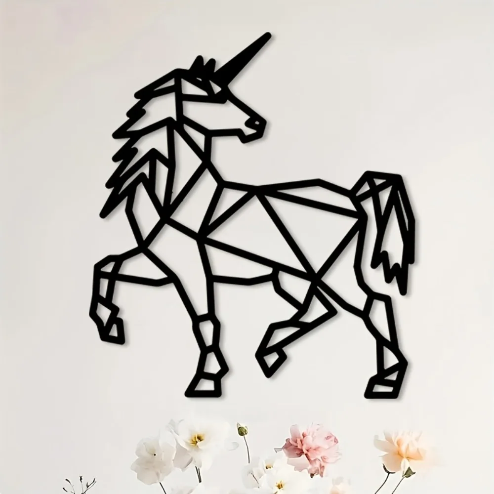 1pc Modern Polygonal Unicorn Metal Wall Art, Abstract Hooks Hanger Decor for Home Gallery Studio Office