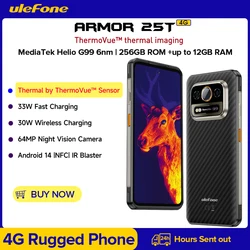 【2024 New】Ulefone Armor 25T 4G Thermal Imaging Rugged Phone 33W 50MP+64MP NFC Waterproof Smartphone Android 14 ROM 256GB