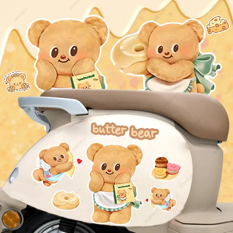 Cartoon peripheral cute butter teddy bear electric bike sticker cartoon creative body motorcycle decoration sticker