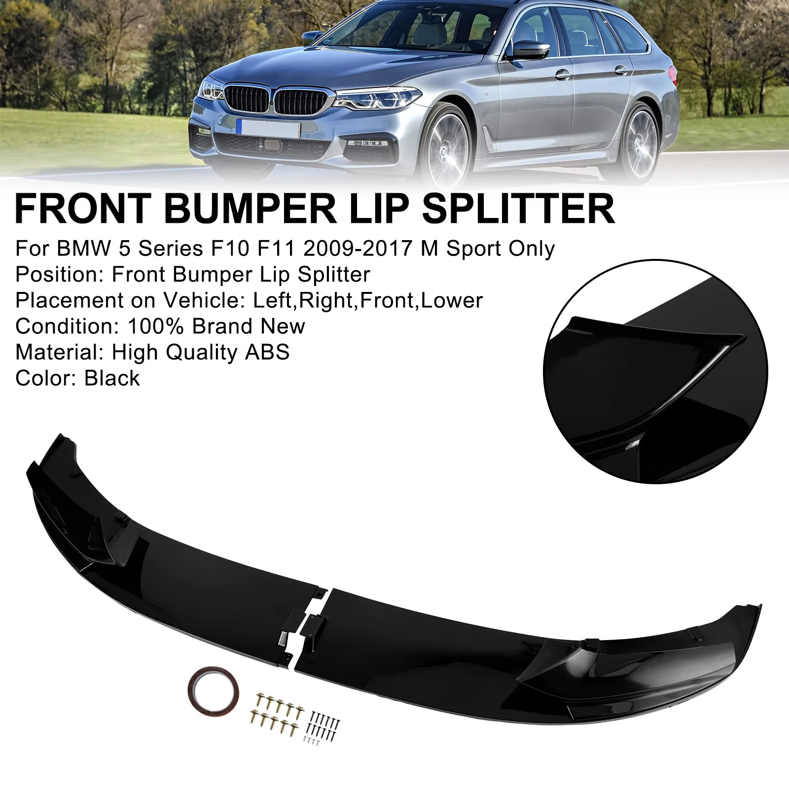 Artudatech Gloss Black Front Splitter Lip Diffuser Fit For BMW 5 Series F10 M Performance