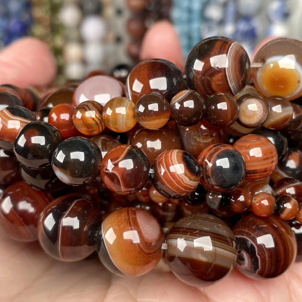 4/6/8/10/12mm Natural Stone Colorful Stripe Agates Round Loose Spacer Beads For Jewelry Making DIY Bracelets Accessories 15\'\'
