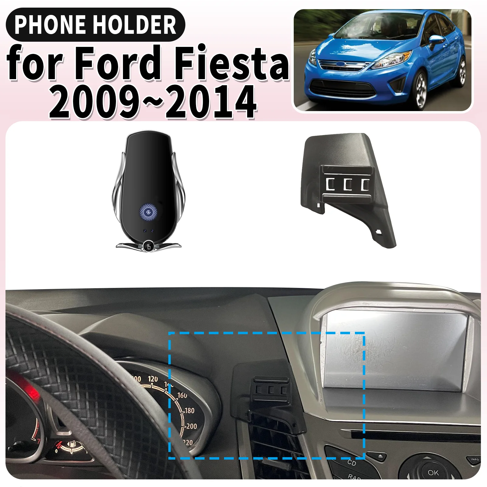 

fit for Ford Fiesta 2009 2010 2011-2014 ​​Screen Base Mount Phone Holder Dedicated Clip-On Navigation Bracket Car​​ accessoires