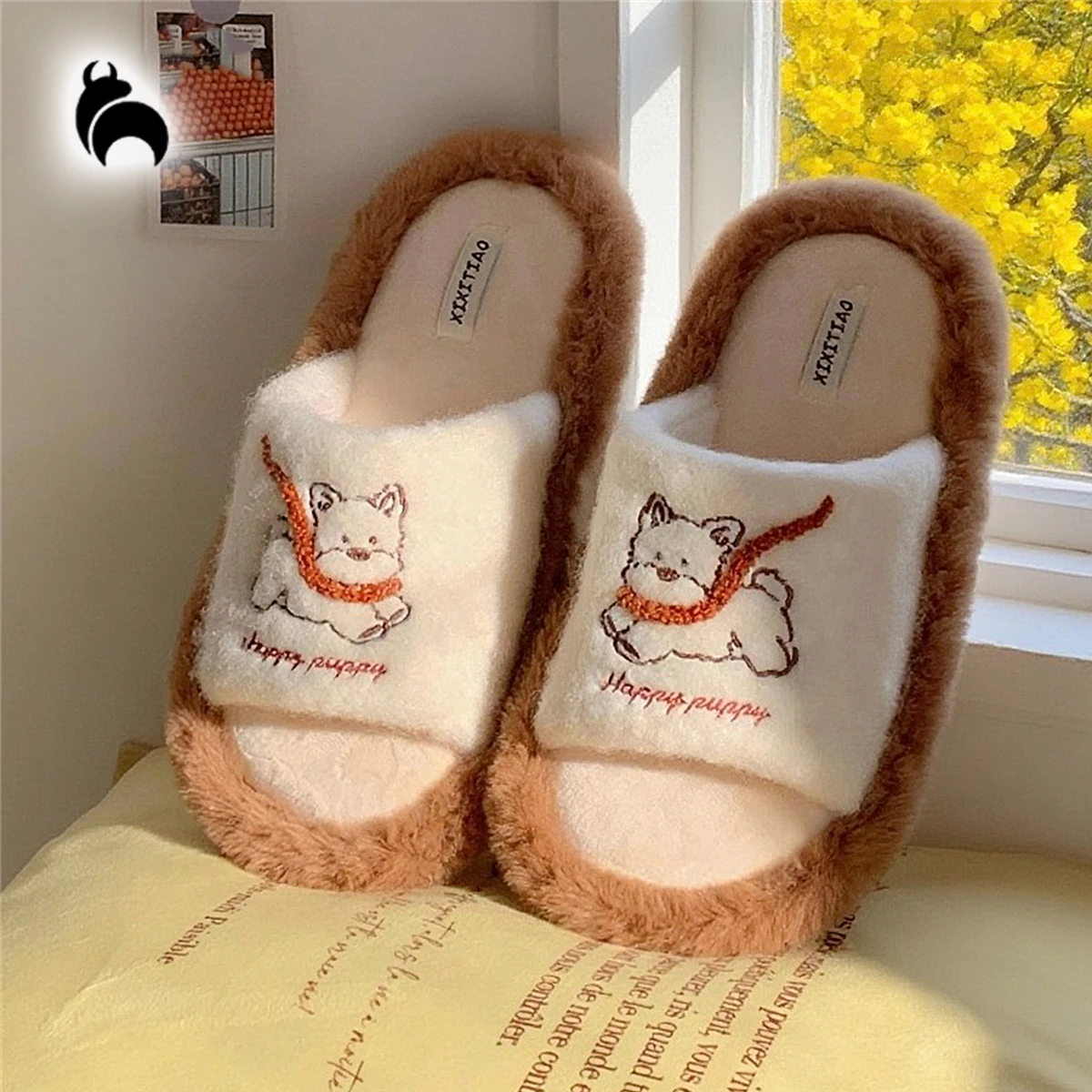 

Женские меховые тапочки в форме милого щенка, нескользящие, для использования в спальне, осень и зима, милые женские хлопковые тапочки, стиль Ins