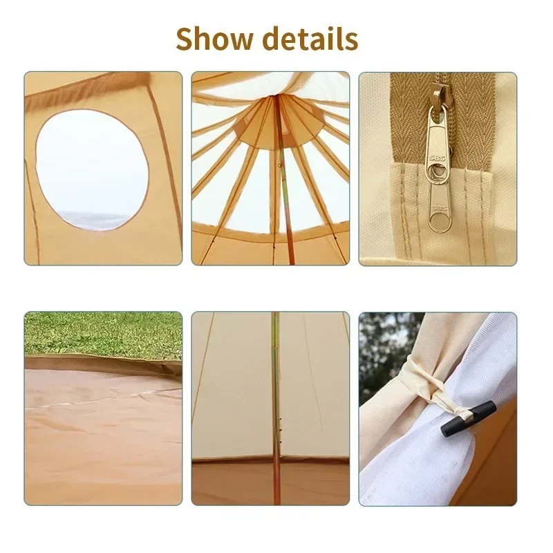 เต็นท์กระโจมผ้าอ็อกซ์ฟอร์ดกันฝนขนาดใหญ่พิเศษสำหรับตั้งแคมป์กลางแจ้ง เต็นท์พักอาศัยสำหรับครอบครัวสุดหรู