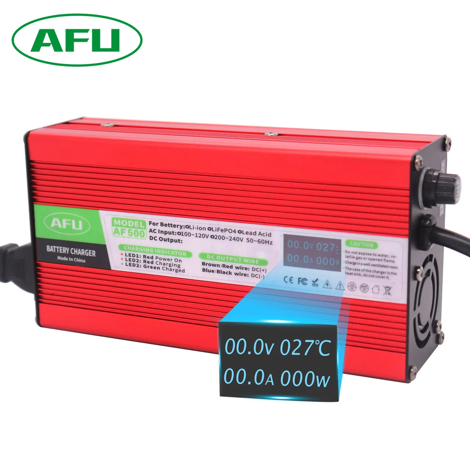 AFU 42V 10A Lithium Battery Charger For 36V 37V 10S Li-Ion Lipo Battery Pack Cooling With OLED Display