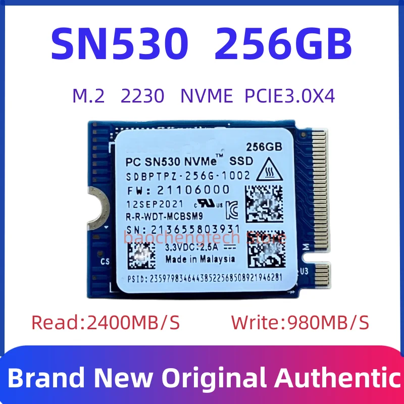 New  SN530 256G M.2 2230 WD SN530  SSD  256GB NVMe PCIe Gen3 x4 for Microsoft Surface Pro 7+ 8 Steam Deck Original