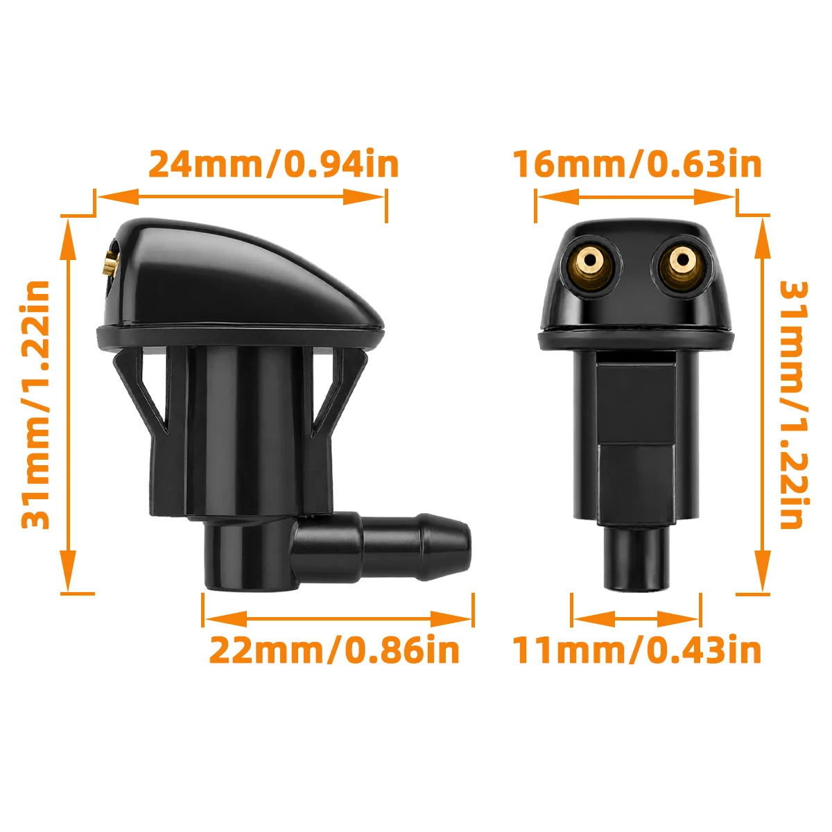 2 Stück Doppelloch-Windschutzscheiben-Waschdüsen passend für Jeep Liberty, Dodge Nitro, Corolla, Camry, Grand Cherokee, 55157319AA, 4806312AA – Detail 7