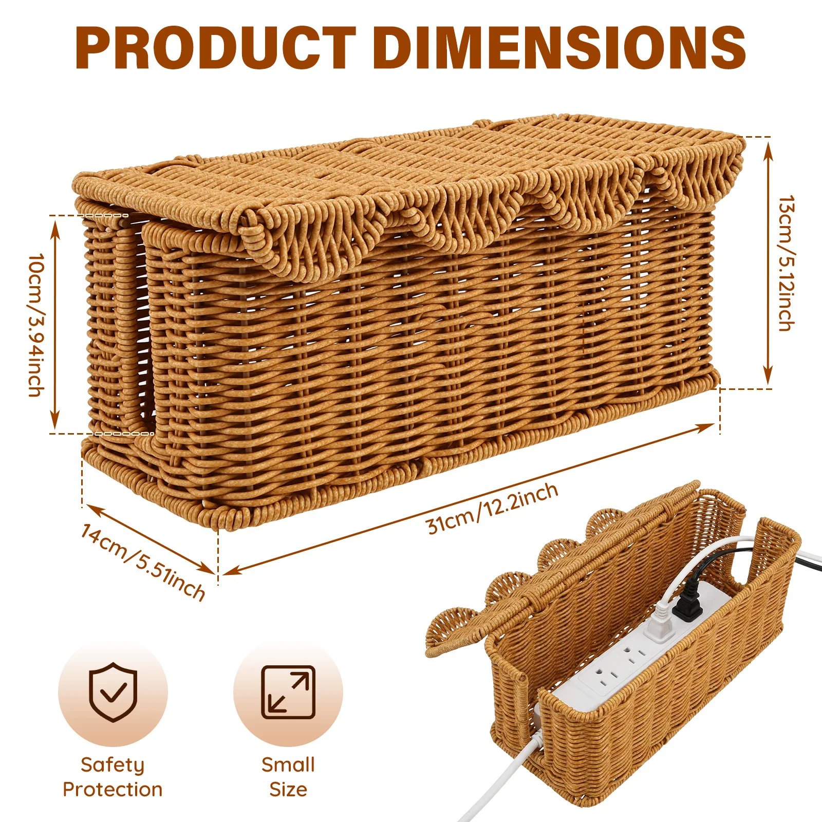 Handcrafted Rattan Cable Management Box Cords Hider Storage Office Desk Charger Socket Network Cord Organizer view 6