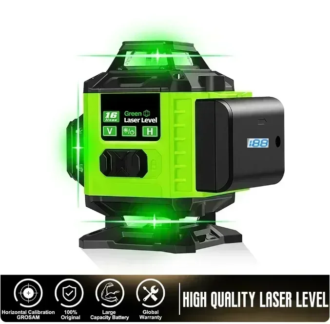 Imagem -04 - Poderoso Nível Laser de Raio Verde Ferramentas Domésticas Auto-nivelamento 360 ° Cruz Horizontal e Vertical 4d 12 16