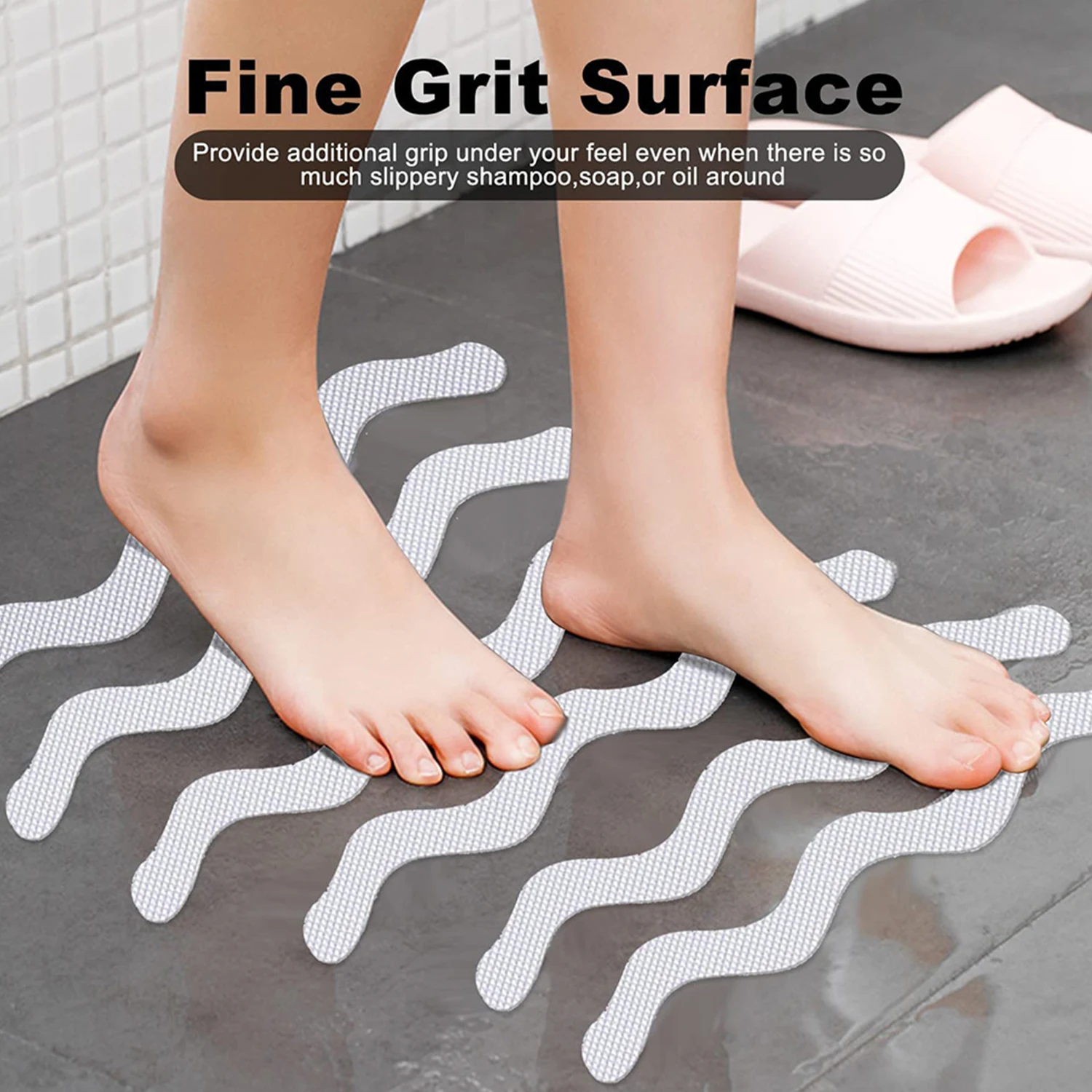 6Pcs S Shaped Anti Slip Strips Waterproof Safety Strips Shower Stickers Self-Adhesive Non Slip Tape For Bathtub Stairs Floor