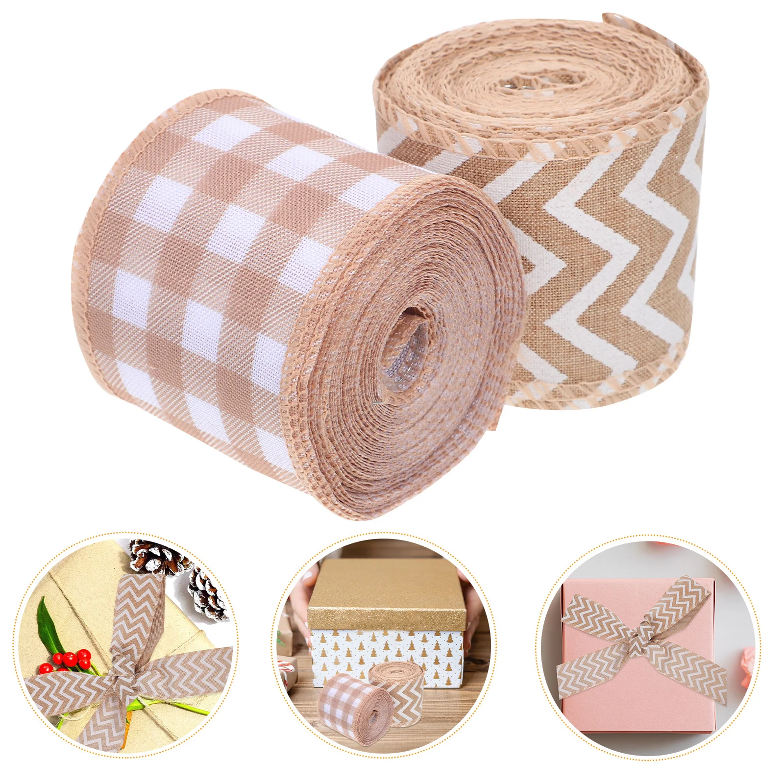 

2Pcs Christmas Burlap Ribbon Rolls Natural Jute Classic Plaid Rustic Holiday Bow Making DIY Crafts Wreath Wrapping Ribbon