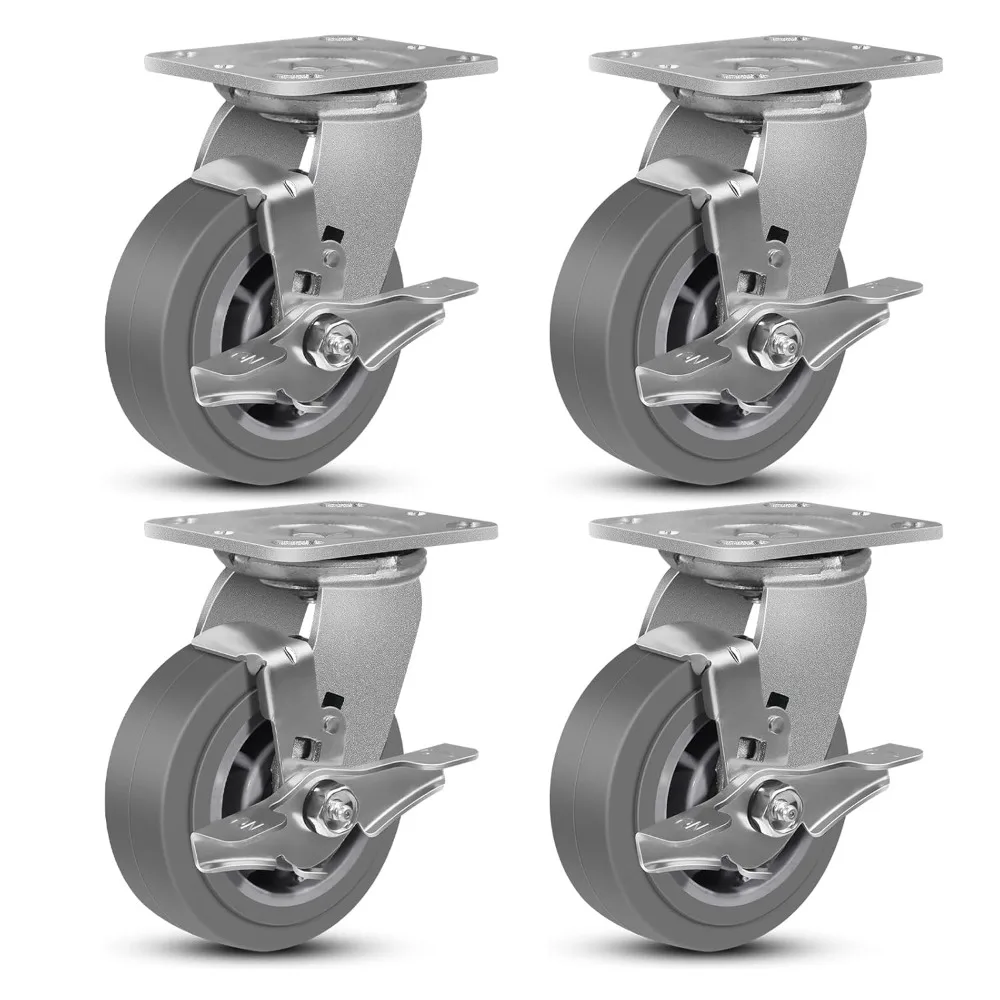 

Caster Wheels Set of 4, Heavy Duty Casters with Brake, No Noise Locking Casters with Rubber Wheels, Swivel Plate Castors (4 Pack