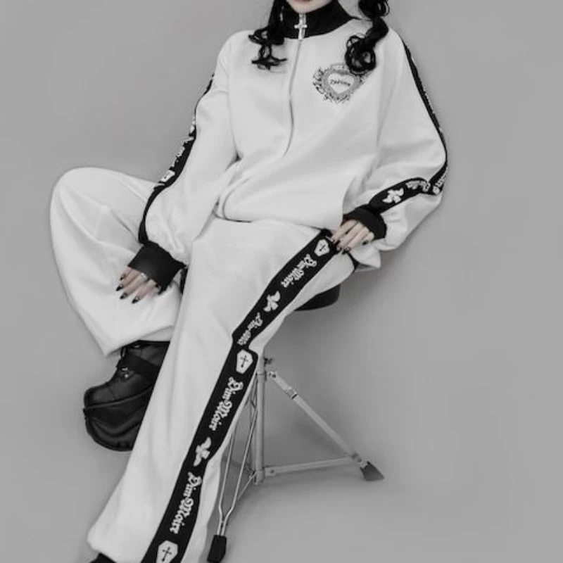 Japanische Punk Streetwear Stil Mäntel Subkultur Y2k Ästhetische Frauen Druck Jacke Gothic Casual Grunge Reißverschlüsse Sweatshirts