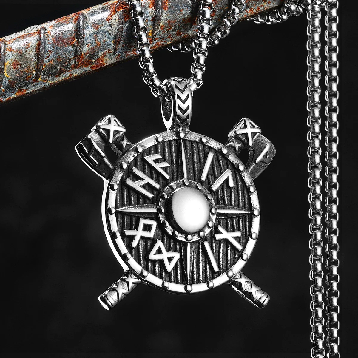 Retro Viking Rune Shield Men Necklaces Stainless Steel Pendant Chain Women Punk Fashion Jewelry Accessories Gifts Wholesale